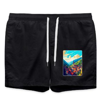 Siebenbürgen Rumänien Vintage Reiseposter WPA Kunst - Badeshorts - Schwarz - Vorne - AI Model Male 185 light (185cm)