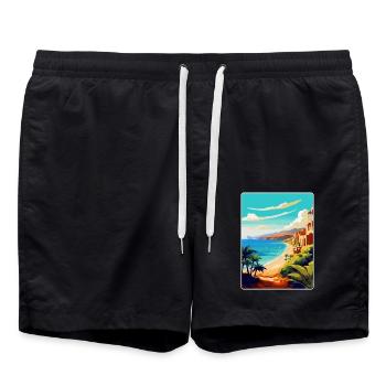 Kanarische Inseln Spanien Vintage Reise Poster WPA Kunst - Badeshorts - Schwarz - Vorne - AI Model Male 185 light (185cm)