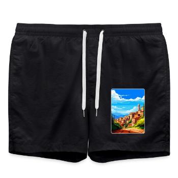 Perugia Italien Vintage Reiseplakat WPA Souvenir - Badeshorts - Schwarz - Vorne - AI Model Male 185 light (185cm)