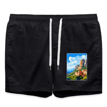 Montserrat Spanien Vintage Reiseplakat Souvenir - Badeshorts - Schwarz - Vorne - AI Model Male 185 light (185cm)