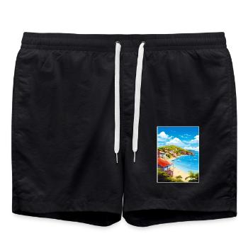 Antigua und Barbuda Karibik Reiseplakat - Badeshorts - Schwarz - Vorne - AI Model Male 185 light (185cm)