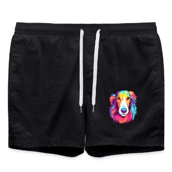 Barsoi Hund Rasse Aquarell Karikatur Kawaii Colorfu - Badeshorts - Schwarz - Vorne - AI Model Male 185 light (185cm)