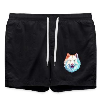 Samojede Hunderasse Aquarell Karikatur Kawaii Colorf - Badeshorts - Schwarz - Vorne - AI Model Male 185 light (185cm)