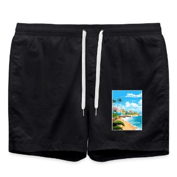 San Juan Karibik Vintage Reiseposter Souvenir - Badeshorts - Schwarz - Vorne - AI Model Male 185 light (185cm)