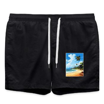 Playa Grande Costa Rica Vintage Reiseposter WPA - Badeshorts - Schwarz - Vorne - AI Model Male 185 light (185cm)