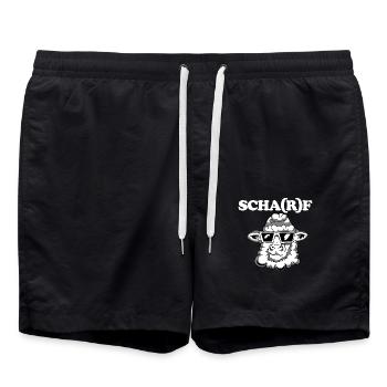 Lustiges Schaf Scharf wie mit Sonnenbrille | Bauer - Badeshorts - Schwarz - Vorne - AI Model Male 185 light (185cm)