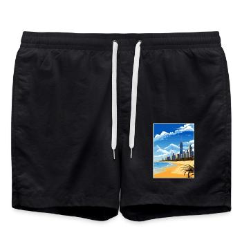 Gold Coast Australien Deko Vintage Reiseposter - Badeshorts - Schwarz - Vorne - AI Model Male 185 light (185cm)