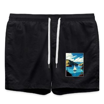 Marlborough Sounds Neuseeland Reiseposter - Badeshorts - Schwarz - Vorne - AI Model Male 185 light (185cm)