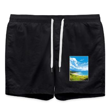 Pegasus Bay Baygift Neuseeland Reiseposter - Badeshorts - Schwarz - Vorne - AI Model Male 185 light (185cm)