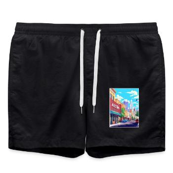 Austin Texas Vintage Reiseposter WPA Souvenir - Badeshorts - Schwarz - Vorne - AI Model Male 185 light (185cm)
