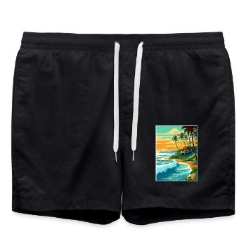 North Shore Hawaii Vintage Reiseposter Souvenir - Badeshorts - Schwarz - Vorne - AI Model Male 185 light (185cm)