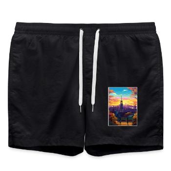 Manhattan New York Vintage Reiseposter Souvenir - Badeshorts - Schwarz - Vorne - AI Model Male 185 light (185cm)