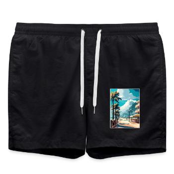 South Beach Florida Vintage Reiseposter Souvenir - Badeshorts - Schwarz - Vorne - AI Model Male 185 light (185cm)