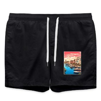 San Diego, Kalifornien, Vintage-Reiseposter, WPA-Kunst - Badeshorts - Schwarz - Vorne - AI Model Male 185 light (185cm)