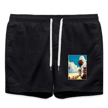 Santa Monica Kalifornien Vintage Reiseposter WPA - Badeshorts - Schwarz - Vorne - AI Model Male 185 light (185cm)