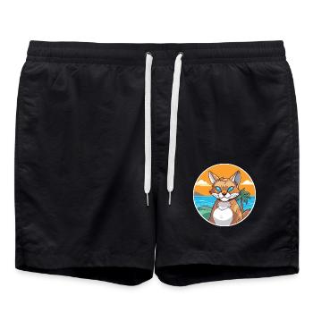 Rotluchs Aquarell Cartoon Kawaii Clipart Tier - Badeshorts - Schwarz - Vorne - AI Model Male 185 light (185cm)