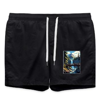 Cascade Falls Kalifornien Vintage Reiseposter WPA - Badeshorts - Schwarz - Vorne - AI Model Male 185 light (185cm)