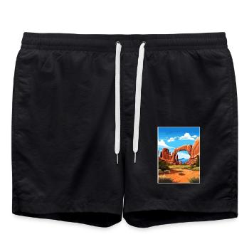 Arches National Park Utah Vintage Reiseposter - Badeshorts - Schwarz - Vorne - AI Model Male 185 light (185cm)