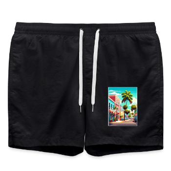 Port St Lucie Beach Florida Vintage Reiseposter - Badeshorts - Schwarz - Vorne - AI Model Male 185 light (185cm)