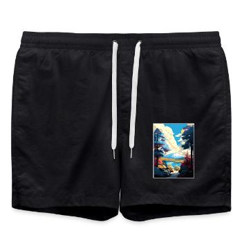 Pocono Mountains Pennsylvania Reiseposter - Badeshorts - Schwarz - Vorne - AI Model Male 185 light (185cm)