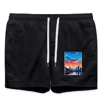 London Eye Vintage Reiseposter WPA Souvenir - Badeshorts - Schwarz - Vorne - AI Model Male 185 light (185cm)