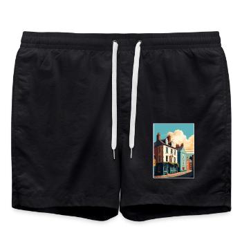 Hay On Wye Welsh Vintage Reiseposter Souvenir - Badeshorts - Schwarz - Vorne - AI Model Male 185 light (185cm)