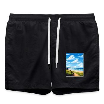 Polzeath Cornwall Vintage Reiseposter Souvenir - Badeshorts - Schwarz - Vorne - AI Model Male 185 light (185cm)