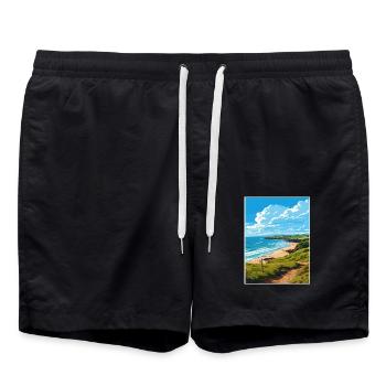 Polkerris Cornwall Vintage Reiseposter Souvenir - Badeshorts - Schwarz - Vorne - AI Model Male 185 light (185cm)