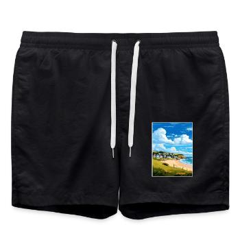Porthtowan Cornwall Vintage Reiseposter Souvenir - Badeshorts - Schwarz - Vorne - AI Model Male 185 light (185cm)