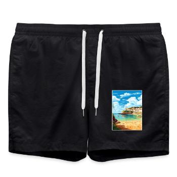 Portscatho Cornwall Vintage Reiseposter Souvenir - Badeshorts - Schwarz - Vorne - AI Model Male 185 light (185cm)