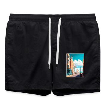 Brighton Dekoration Vintage Reiseposter Souvenir - Badeshorts - Schwarz - Vorne - AI Model Male 185 light (185cm)