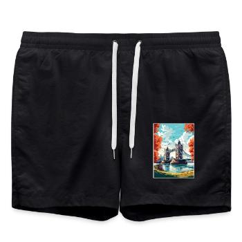 Tower Bridge England Vintage Reiseposter WPA Kunst - Badeshorts - Schwarz - Vorne - AI Model Male 185 light (185cm)
