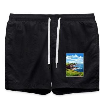 Prussia Cove Cornwall Vintage Reiseposter WPA - Badeshorts - Schwarz - Vorne - AI Model Male 185 light (185cm)