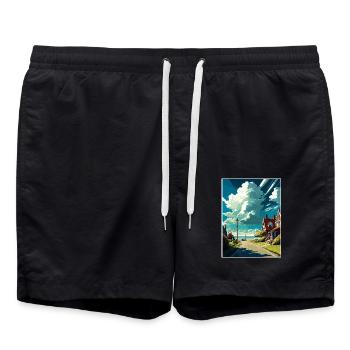 New Romney England Kent Vintage Reiseposter WPA - Badeshorts - Schwarz - Vorne - AI Model Male 185 light (185cm)