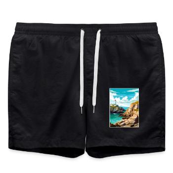 South Stack Cliffs Anglesey Vintage Reiseposter - Badeshorts - Schwarz - Vorne - AI Model Male 185 light (185cm)