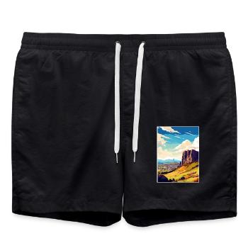 Salisbury Crags Edinburgh Schottland Reiseposter - Badeshorts - Schwarz - Vorne - AI Model Male 185 light (185cm)