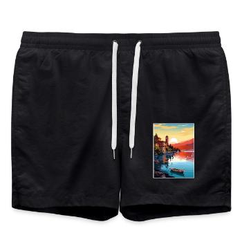 Gardasee Dekoration Vintage Reiseposter WPA - Badeshorts - Schwarz - Vorne - AI Model Male 185 light (185cm)