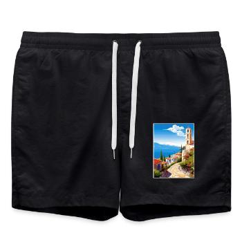 Volos Griechenland Dekoration Vintage Reiseposter WPA - Badeshorts - Schwarz - Vorne - AI Model Male 185 light (185cm)