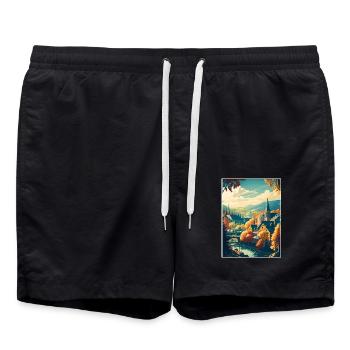 Lyon Frankreich Vintage Reise Souvenir Poster WPA Kunst - Badeshorts - Schwarz - Vorne - AI Model Male 185 light (185cm)