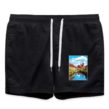 Nürnberg Dekoration Deutschland Vintage Reiseposter - Badeshorts - Schwarz - Vorne - AI Model Male 185 light (185cm)