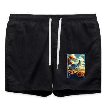 Loire-Tal Frankreich Vintage Reiseposter Souvenir - Badeshorts - Schwarz - Vorne - AI Model Male 185 light (185cm)
