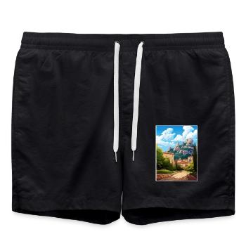 Montserrat Spanien Vintage Reiseplakat Souvenir - Badeshorts - Schwarz - Vorne - AI Model Male 185 light (185cm)