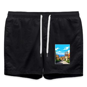 Bergamo Italien Vintage Reiseposter WPA Souvenir - Badeshorts - Schwarz - Vorne - AI Model Male 185 light (185cm)