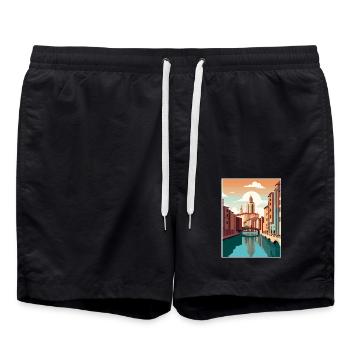 Girona Spanien Vintage Reiseposter WPA Souvenir - Badeshorts - Schwarz - Vorne - AI Model Male 185 light (185cm)