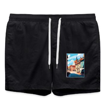 Olsztyn Polen Vintage Reiseposter WPA Souvenir - Badeshorts - Schwarz - Vorne - AI Model Male 185 light (185cm)
