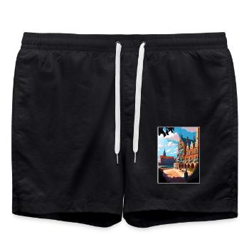 Torun Polen Vintage Reiseposter WPA Souvenir - Badeshorts - Schwarz - Vorne - AI Model Male 185 light (185cm)