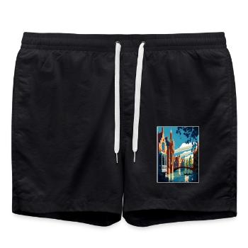 Brügge Belgien Vintage Reiseposter WPA Souvenir - Badeshorts - Schwarz - Vorne - AI Model Male 185 light (185cm)