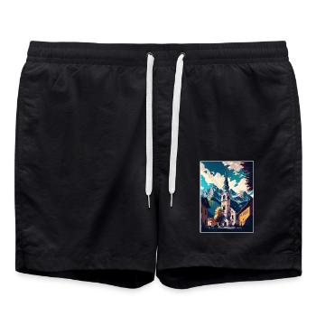 St. Johann in Tirol Österreich Vintage Reiseposter - Badeshorts - Schwarz - Vorne - AI Model Male 185 light (185cm)