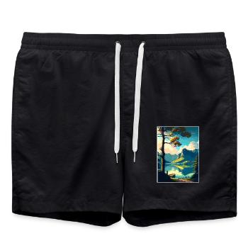 Wolfgangsee Austria Vintage Reiseposter Souvenir - Badeshorts - Schwarz - Vorne - AI Model Male 185 light (185cm)