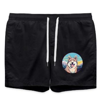 Shikoku Hunderasse Cartoon Kawaii Aquarell - Badeshorts - Schwarz - Vorne - AI Model Male 185 light (185cm)